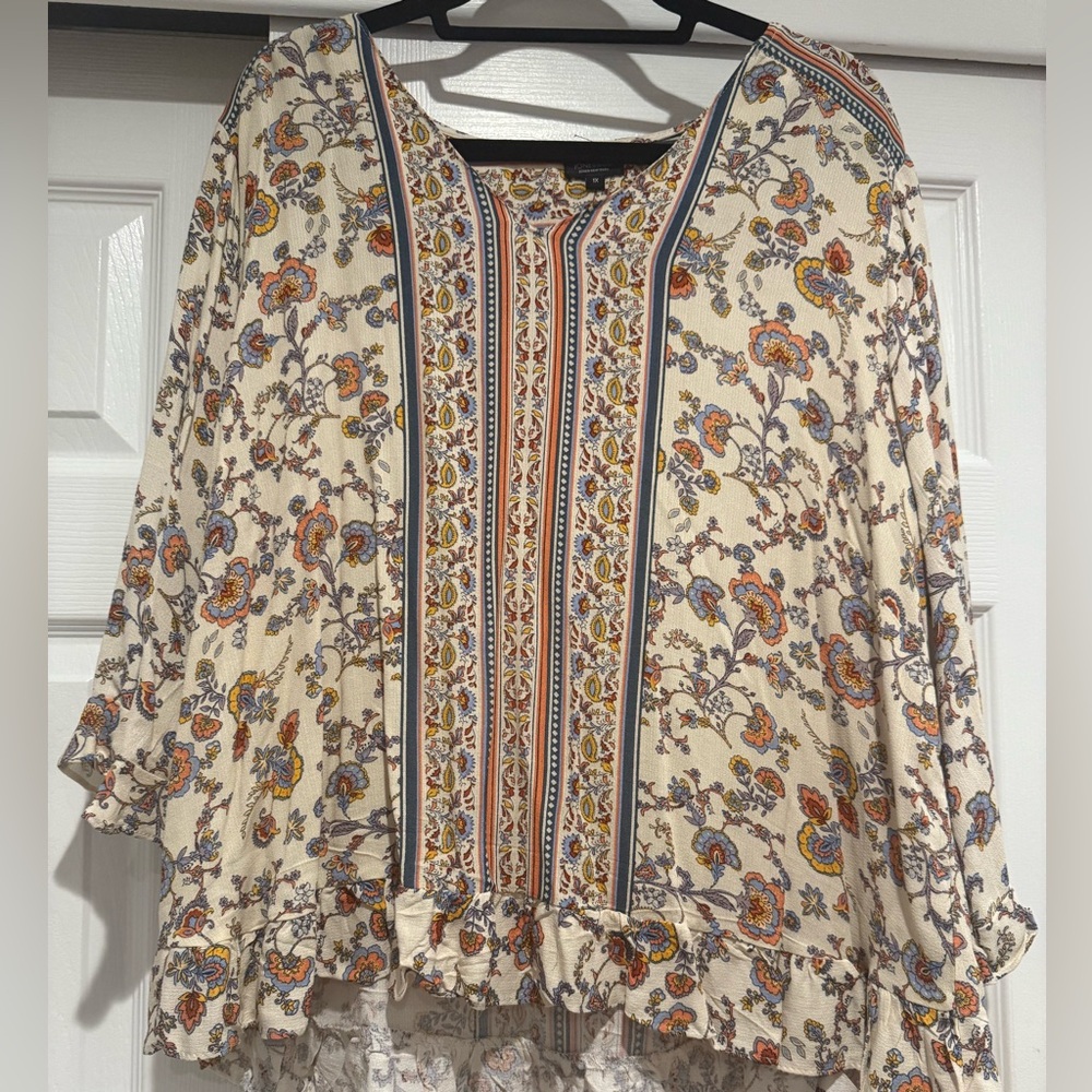 Jones New York Cream Floral Blouse - Plus Size 1X